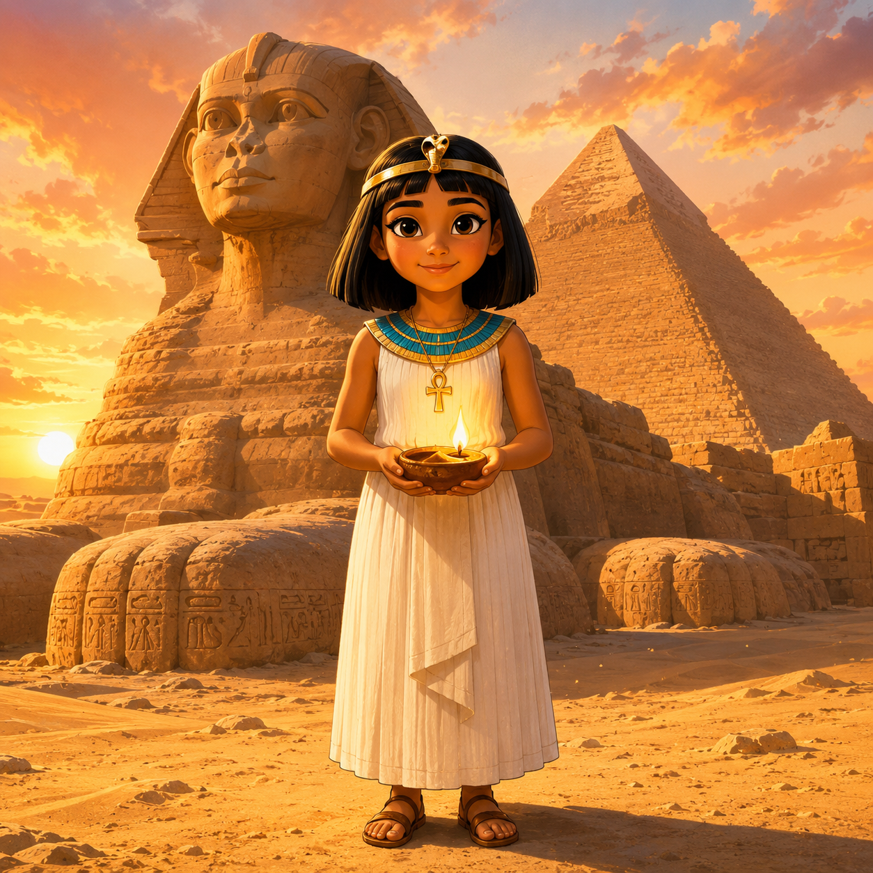 Egyptian Cleo at Sphinx — Character-Locked hero
