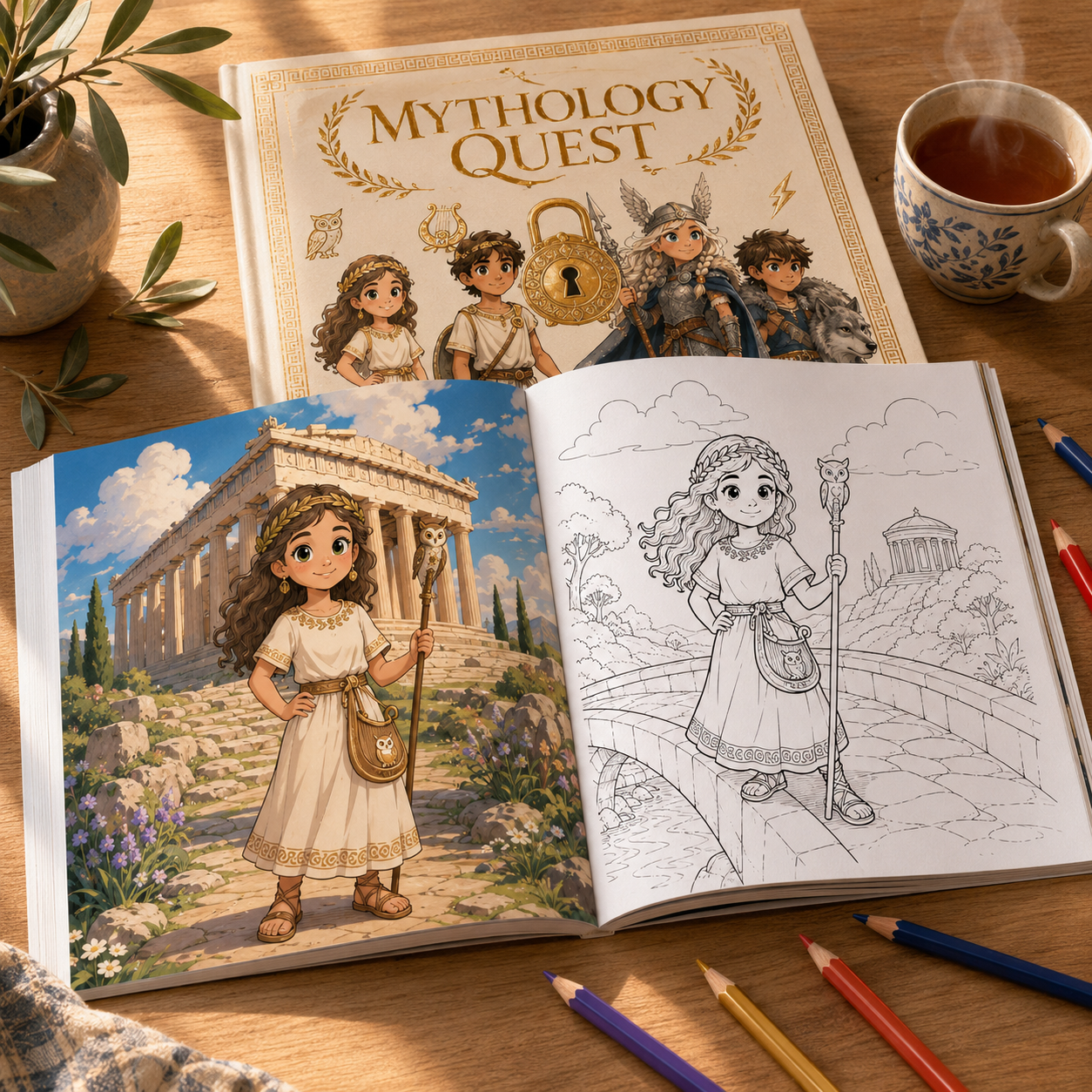Mythology Quest finished coloring book 3D mockup